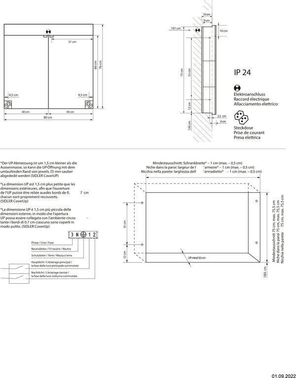 Armoire de toilette Sidler Gradient LED UP Argent éloxé couleur de lumière réglable en continu 2000-6500 K image number 1