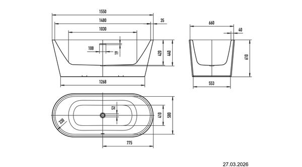 Badewanne Kaldewei Meisterst&uuml;ck Classic Duo Oval Schwarz matt image number 1