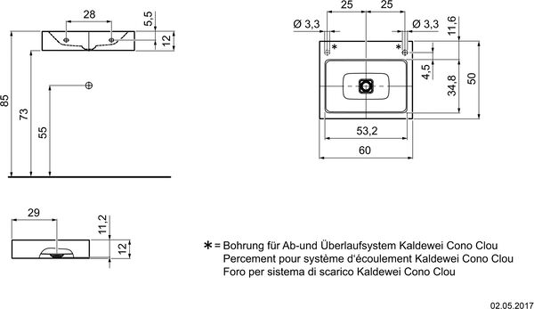 Waschtisch Kaldewei Cono 60 x 50 cm Weiss Cleaneffekt image number 1