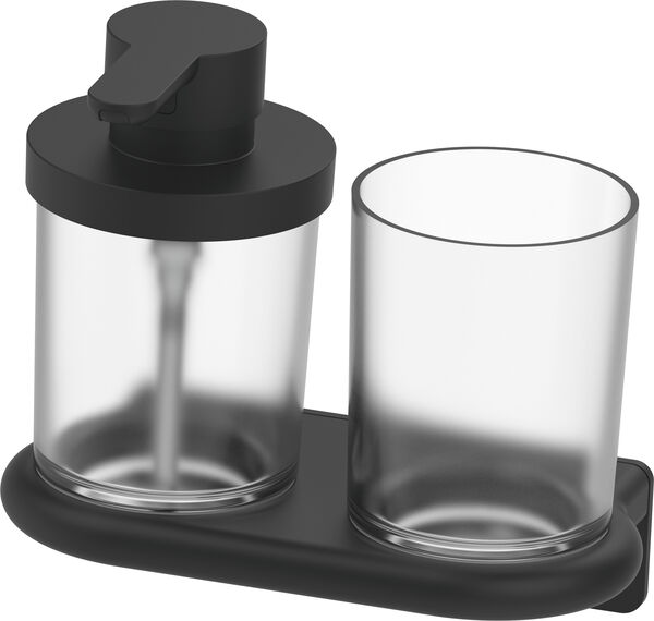 Portabicchiere e distributore di sapone Bodenschatz Nia Adesio, vetro opaco, modello murale, image number 0