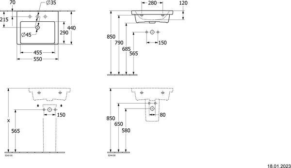 Waschtisch Villeroy & Boch Subway 3.0 55 x 44 cm Stone white matt Cleaneffekt image number 1