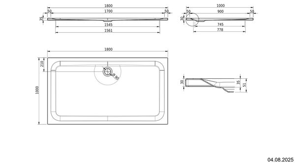 Receveur de douche Schmidlin 180 x 100 cm Pergamon Cleaneffekt Fond antid&eacute;rapant Antigliss Pro image number 1