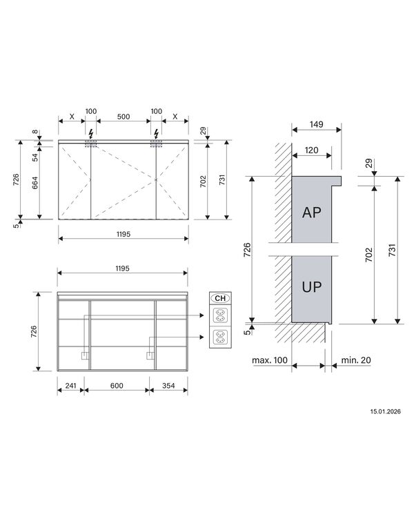 Armoire de toilette Alterna karat LED Blanc Couleur de lumi&egrave;re blanc chaud 3000 K image number 1
