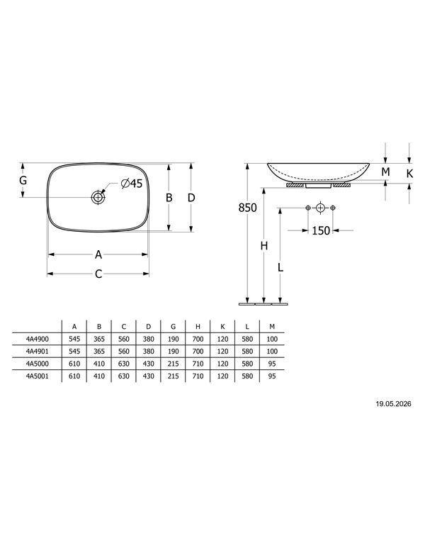 Auflegewaschtisch Villeroy & Boch Loop & Friends Graphite matt Cleaneffekt image number 1