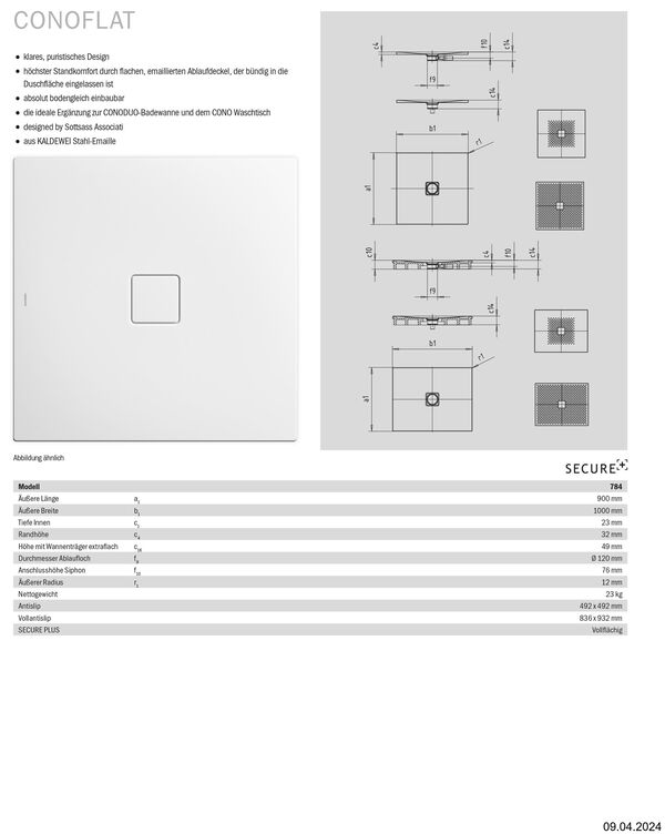 Duschenwanne Kaldewei Conoflat weiss Gleitschutz Secure Plus image number 1