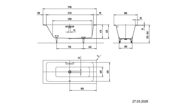 Baignoire Kaldewei Puro Next Combi Blanc Fond antid&eacute;rapant Invisible Grip image number 1