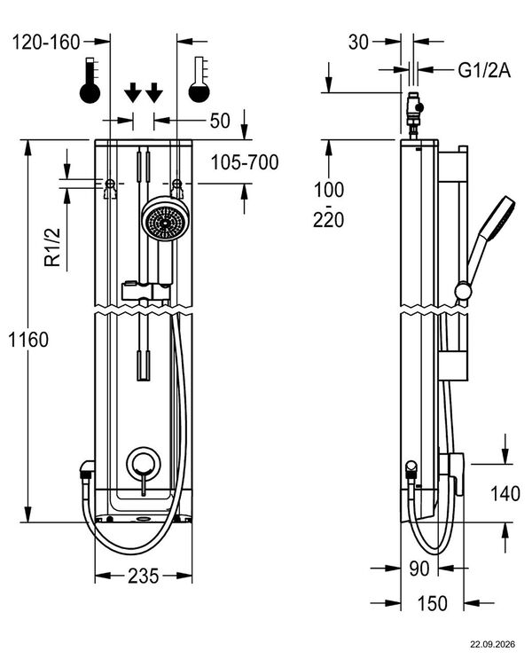 Panneau de douche KWC F5LT2021 Acier inoxydable brillant image number 1