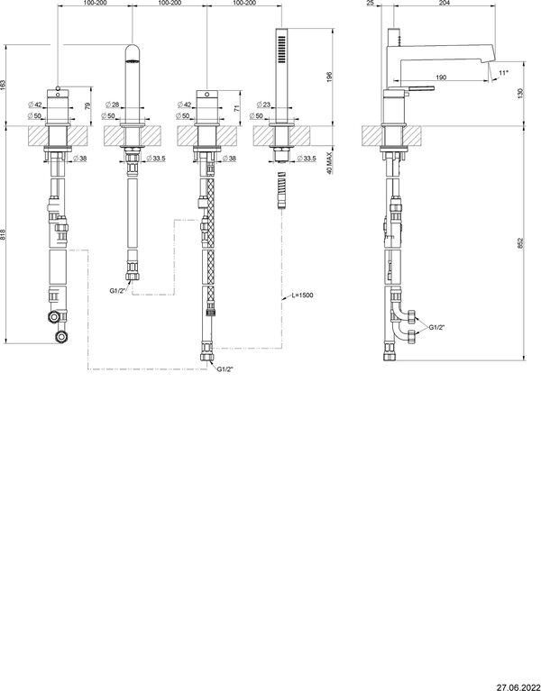 Wannenfüllkombination Gessi Ingranaggio 4-Loch warm Steel brushed image number 1
