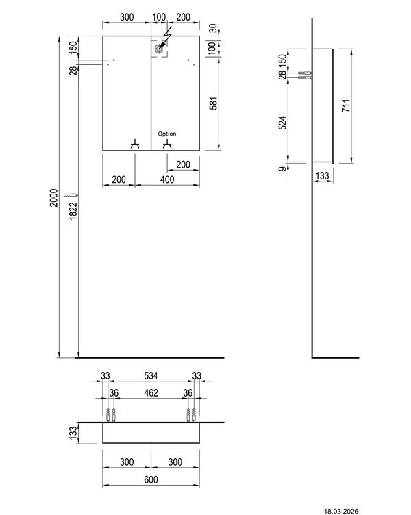 Armoire de toilette Alterna luuna LED plus avec &eacute;clairage inf&eacute;rieur/sup&eacute;rieur Titanio doha Couleur de lumi&egrave;re r&eacute;glable en continu 2700-6500 K image number 1