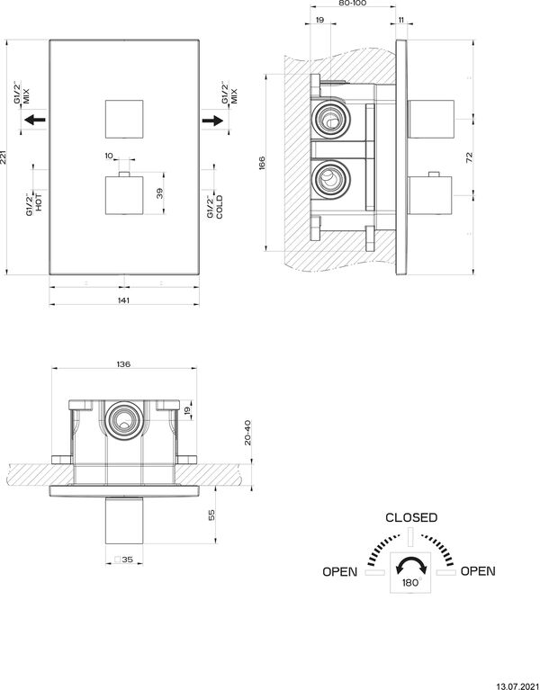 Bade- und Duschenmischer Endmontageset Gessi Rettangolo ½" verchromt image number 1
