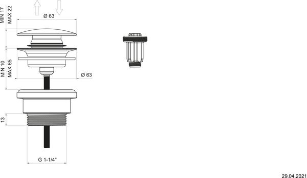 Ablaufventil Gessi 316 Push-open und Schaft 1¼" warm Steel brushed image number 1