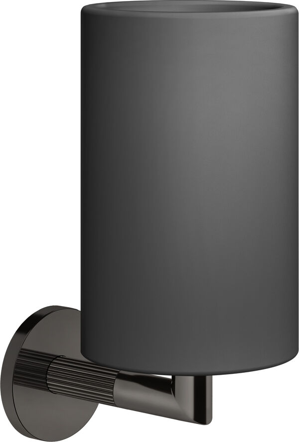 Portabicchiere Gessi Ingranaggio, bicchiere in vetro nero opaco, modello a parete, rosetta rotonda image number 0