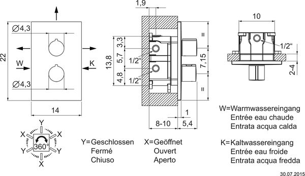 Bade- und Duschenmischer Endmontageset Gessi Ozone / Trasparenze ½" verchromt image number 1
