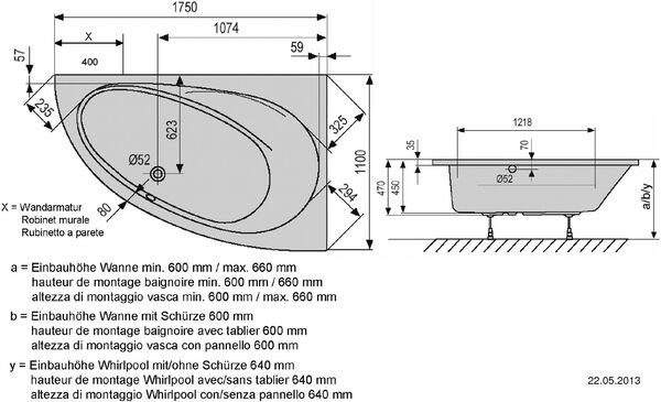 Eckbadewanne Duscholux Malaga 471, Einbau weiss image number 1