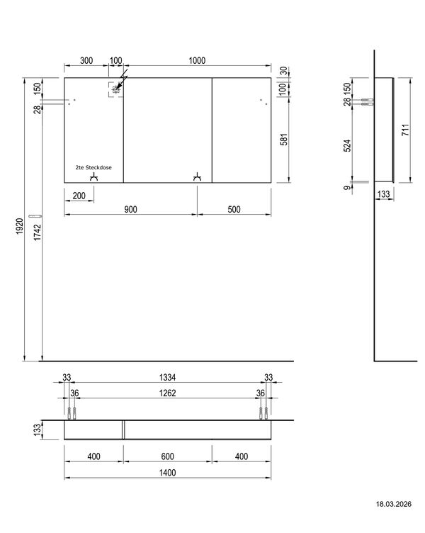 Armoire de toilette Alterna luuna LED plus avec &eacute;clairage inf&eacute;rieur/sup&eacute;rieur Carat beige Couleur de lumi&egrave;re r&eacute;glable en continu 2700-6500 K image number 1