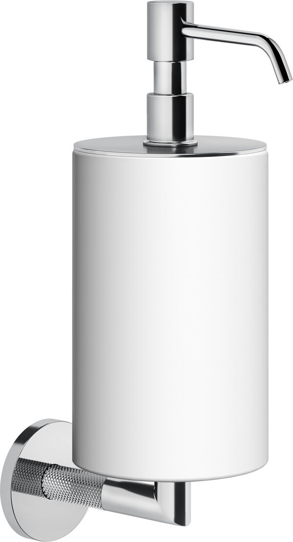 Distributore di sapone Gessi Anello, recipiente in vetro bianco opaco, modello a parete, rosetta image number 0