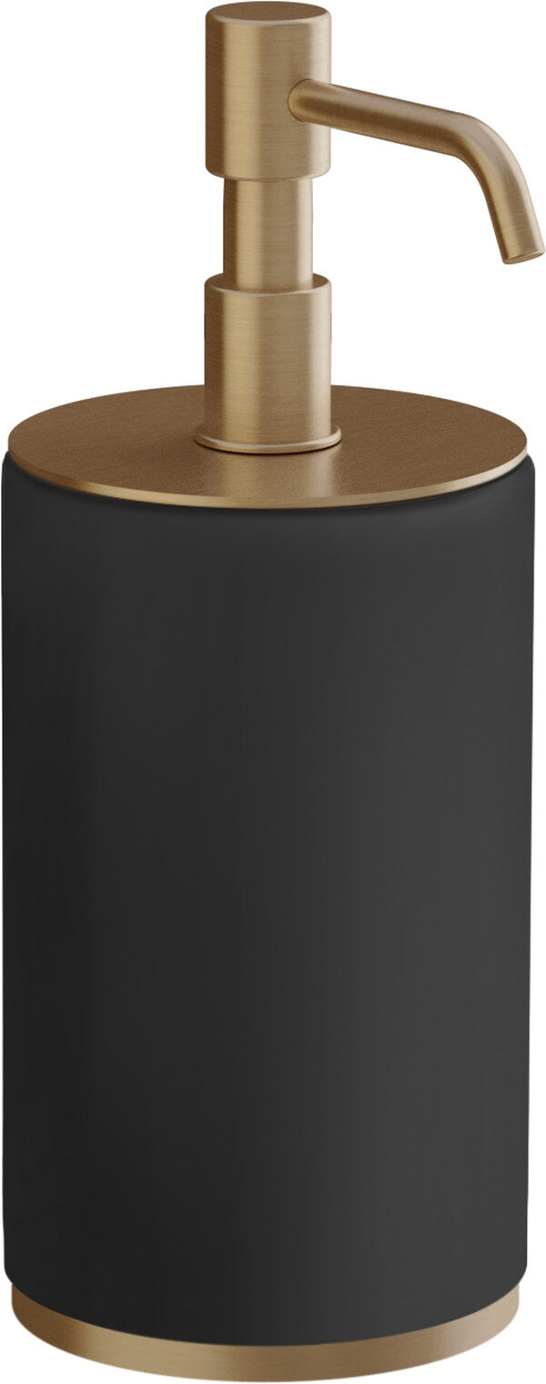 Distributore di sapone Gessi Habito, recipiente in corian nero opaco, modello d'appoggio image number 0