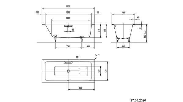 Badewanne Kaldewei Puro Next Combi Weiss Gleitschutz Invisible Grip image number 1