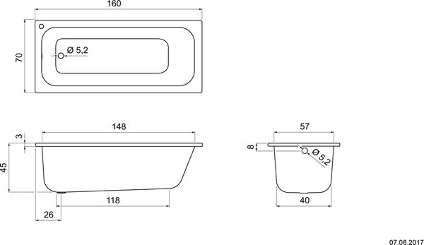 Baignoire Schmidlin Norm Classic avec trou blanc Cleaneffekt image number 1