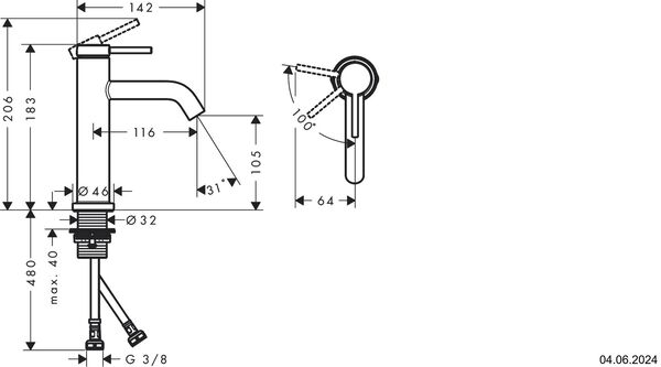 Einlochmischer Hansgrohe Tecturis S verchromt image number 1