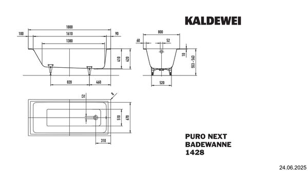 Baignoire Kaldewei Puro Next Blanc Fond antid&eacute;rapant Invisible Grip image number 1