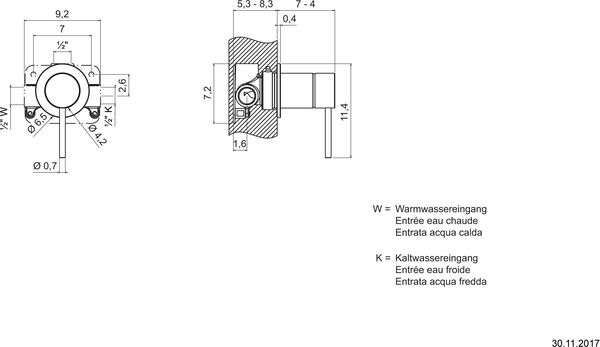 Wandmischer-Endmontageset Gessi 316, ½" warm Steel brushed flessa image number 1