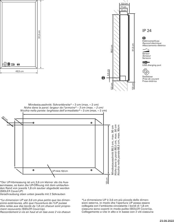 Spiegelschrank Sidler Quadro LED UP Silbereloxiert Lichtfarbe Warmweiss 3000 K image number 1