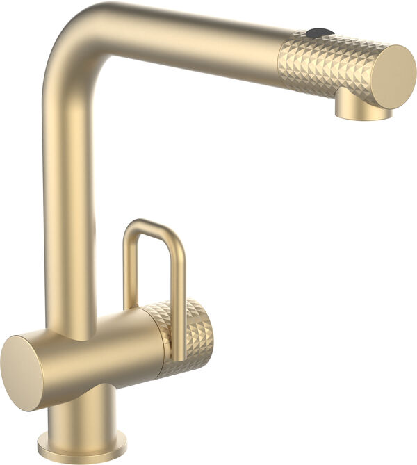 Sp&uuml;ltischmischer Laufen Twin Edelstahl geb&uuml;rstet PVD gold Diamonds image number 0