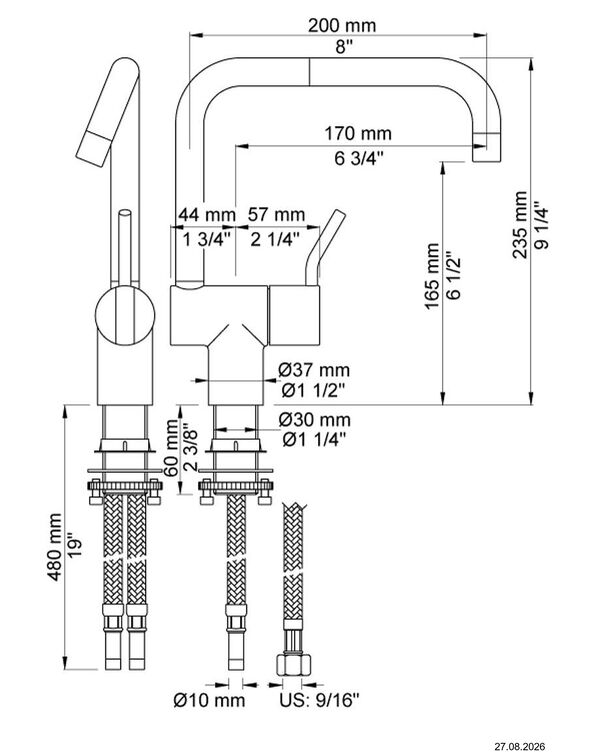 M&eacute;langeur d'&eacute;vier Vola Acier inoxydable mat image number 1