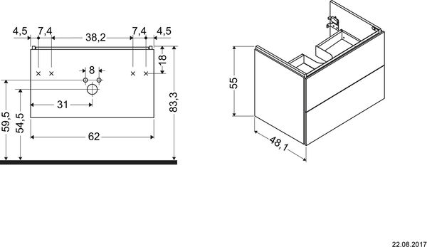 Meuble sous-lavabo L-Cube noyer foncé image number 1