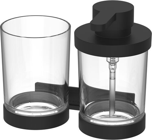 Dosatore di sapone e portabicchieri combinati Bodenschatz Signa Nero opaco
