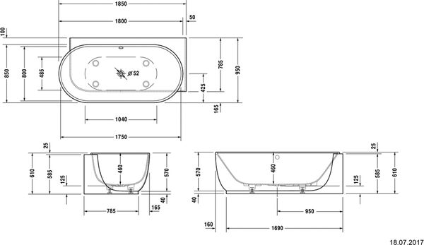Baignoire Whirlpool Duravit Luv, angle à droite, système Air blanc mat image number 1