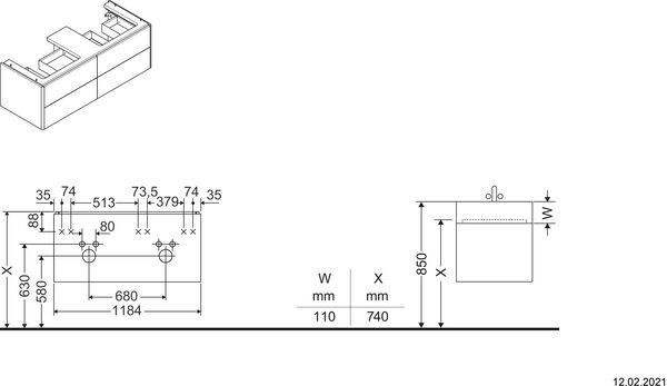 Meuble sous-lavabo Duravit XSquare Graphite super mat image number 1