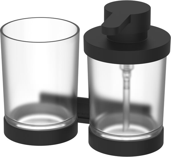 Combinaison distributeur de savon et porte-verre Bodenschatz Signa noir mat image number 0