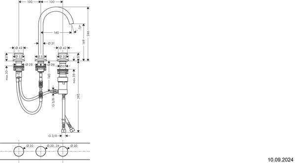 Batterie 3-trous Axor One Select noir mat image number 1