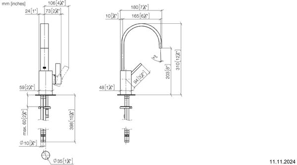 Einlochmischer Dornbracht Mem platin matt mit Luftsprudler image number 1