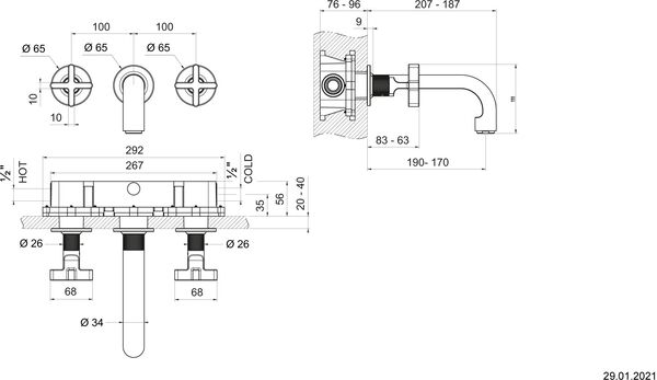 Dreiloch Wannenwandbatterie Endmontageset Gessi Inciso verchromt image number 1