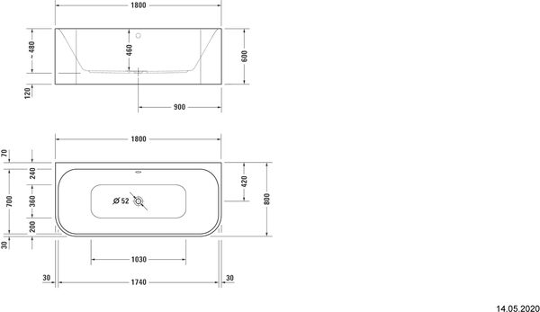 Badewanne Duravit Happy D.2 Plus, Vorwandversion weiss image number 1