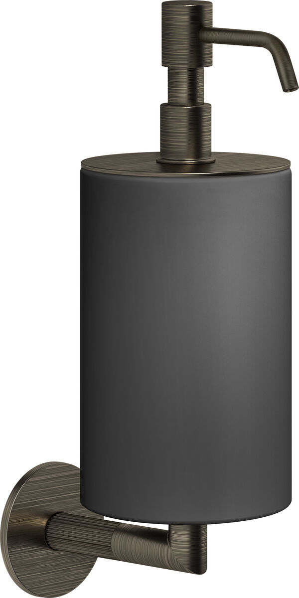 Distributore di sapone Gessi Ingranaggio, recipiente in vetro nero opaco, modello a parete, rosett image number 0