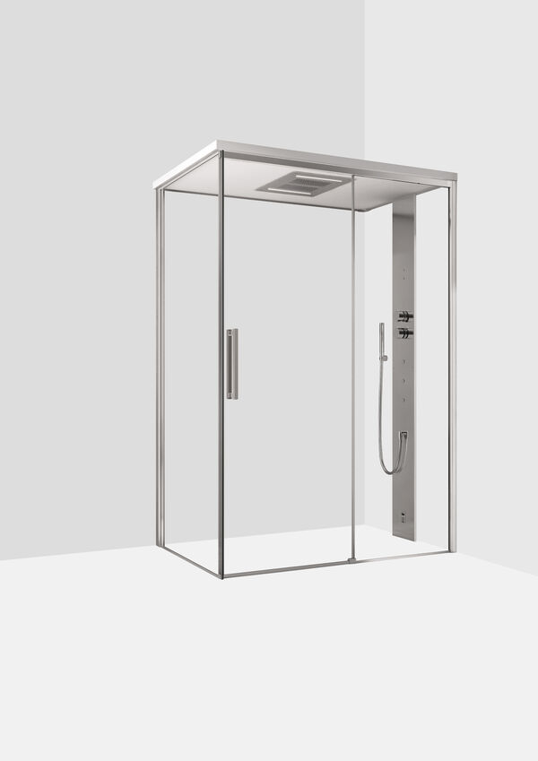 Dampfdusche Ronal Mimesi-S Silber hochglanz Frontabdeckung Hardlite weiss matt mit Ablage image number 0