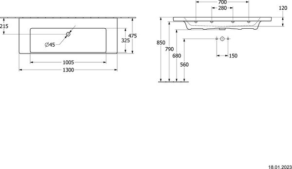 Waschtisch Villeroy & Boch Subway 3.0 130 x 47 cm Weiss image number 1