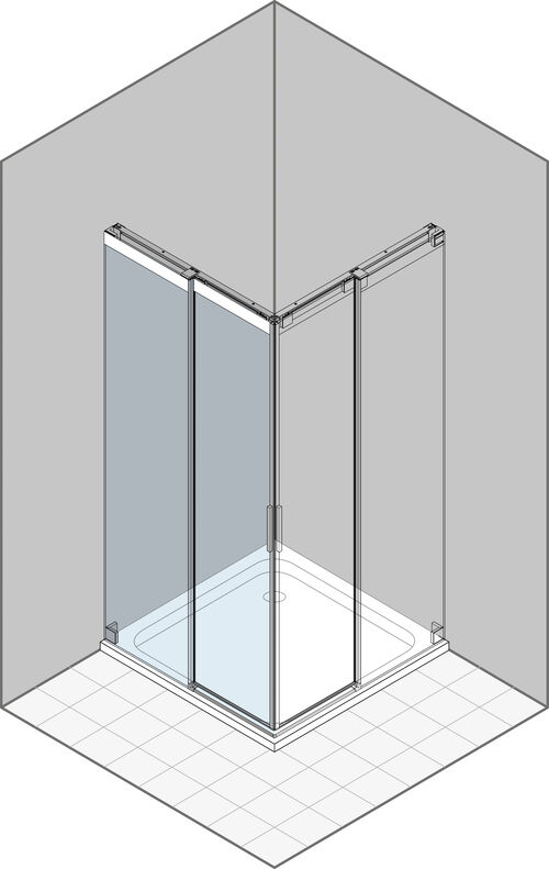 Paroi diagonale Duka Acqua 5000 new chromé/alu brillant Verre clair ProCare, sérigraphie blanche au-dessus