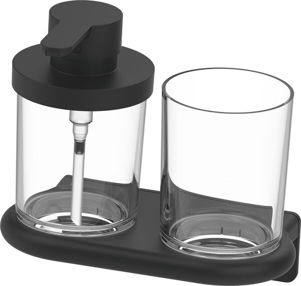 Portabicchiere e distributore di sapone Bodenschatz Nia Adesio, vetro trasparente, modello murale, image number 0