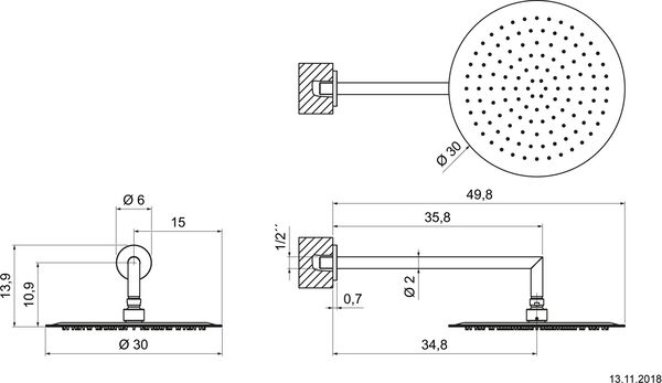 Pomme de douche avec effet pluie Emporio Via Manzoni ½" acier inoxydable brillant image number 1