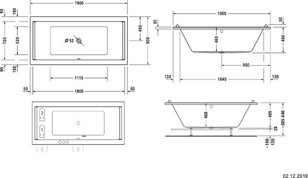 Baignoire Whirlpool Duravit Starck blanc Buses et vidage chromés image number 1