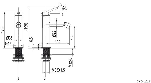 M&eacute;langeur de bidet KWC Ava E Acier inoxydable mat image number 1
