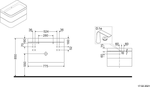Combinaison de lavabo Duravit Happy D.2 Plus Lin image number 1