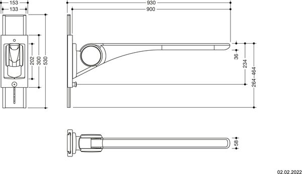 Barre d'appui relevable Hewi LifeSystem Basic Anthracite brillant Zone de préhension blanc mat image number 1