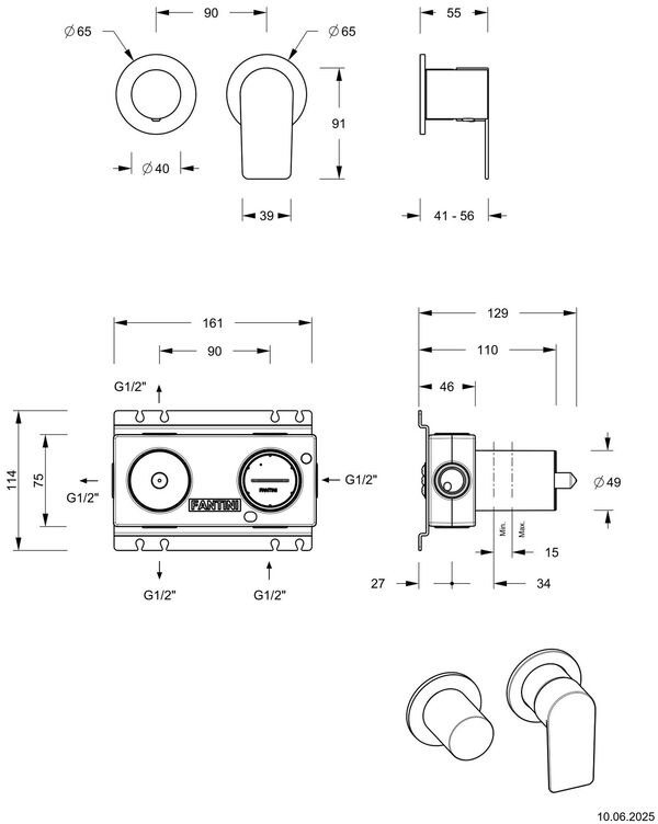 Bade- und Duschmischer Endmontageset Fantini Myo Verchromt image number 1