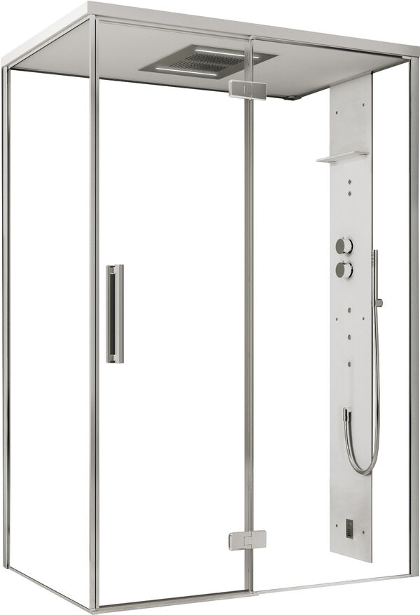 Dampfdusche Ronal Mimesi Silber hochglanz Frontabdeckung Hardlite weiss matt mit Ablage image number 0